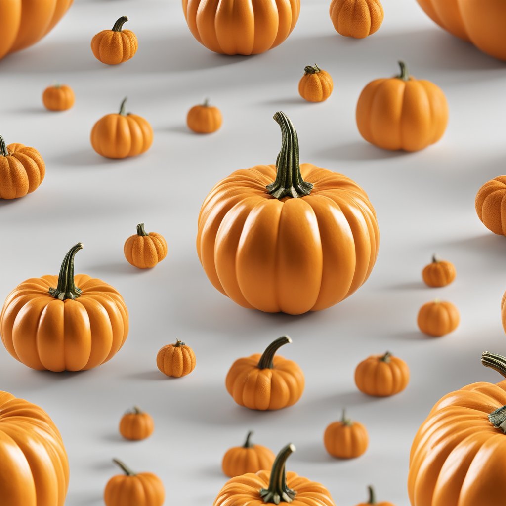 picture of several orange pumpkins of various sizes