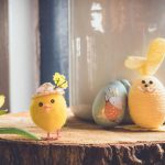 Easter-themed photo with Easter eggs and a stuffed chick.